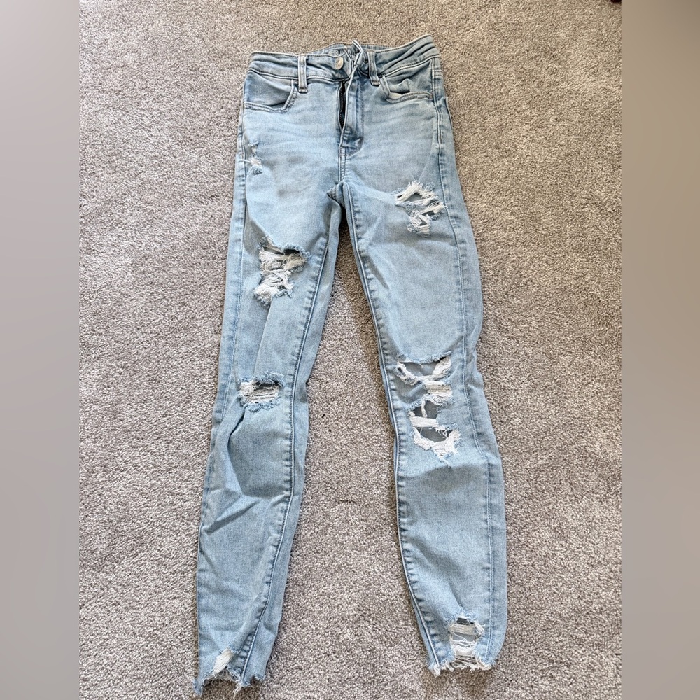 American Eagle Outfitters Light Blue Ripped Skinny Jeans